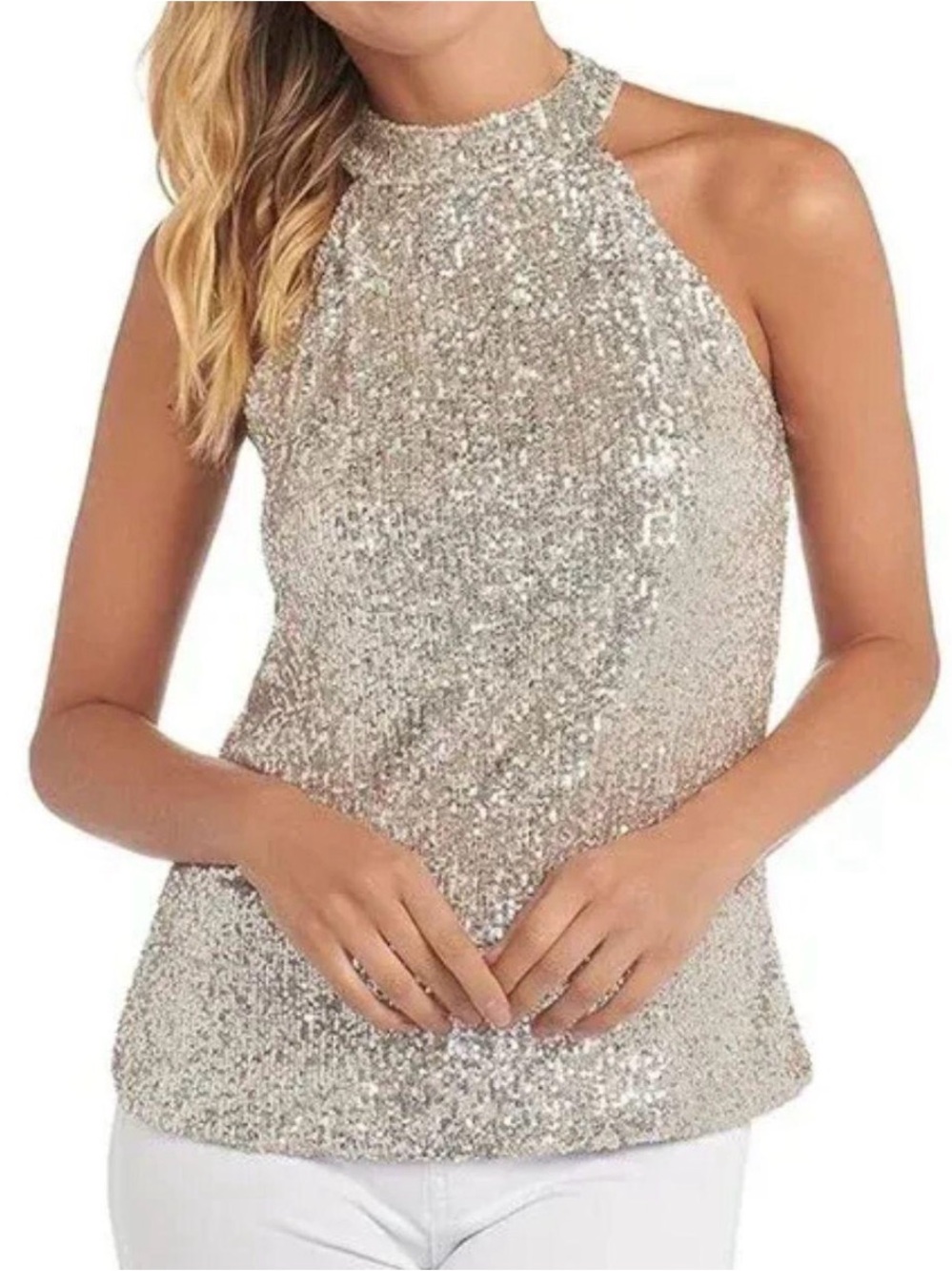 Cable & Gauge Silver Sequin Halter Top
